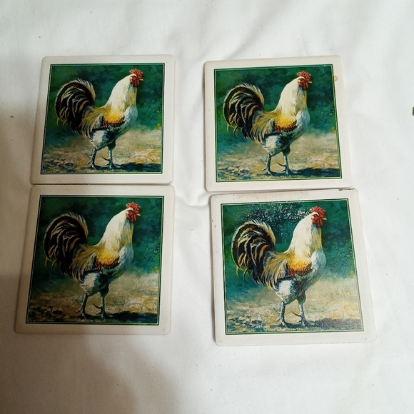 𝅺ROOSTER tile square coasters 3.75" x 3.75" - Picture 4 of 6